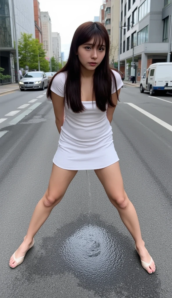 Billie Eilish with a big vibrator inserted inside her vagina completely naked showing her entire wet body masturbating on the sidewalk of a street, people, sunshine light, rubber penis inserido na vagina, people olhando diretamente para a Billie Eilish, very wet body, Billie Eilish nua, perto dela um grupo de people observa uma garota enforcada com a pele muito branca e brilhante e transparente, blue colored eyes, fully naked, showing the vagina, very thin legs, every visible body, extremely thin body, perfect open vagina, masturbação com rubber penis de cor vermelha penetrando a vagina, intense masturbation, Double penetration in the vagina, Hanging and tied by many big chains, rubber penis, vagina with sperm dripping, baby oil, very thin body, ((very thin body)), soaked body, ((lots of bright sunlight on the girl)), Hanging from chains, hand cuffed, Hanging from chains, tied by chains, face showing pleasure, at a street, people observando, people andando atrás da garota
