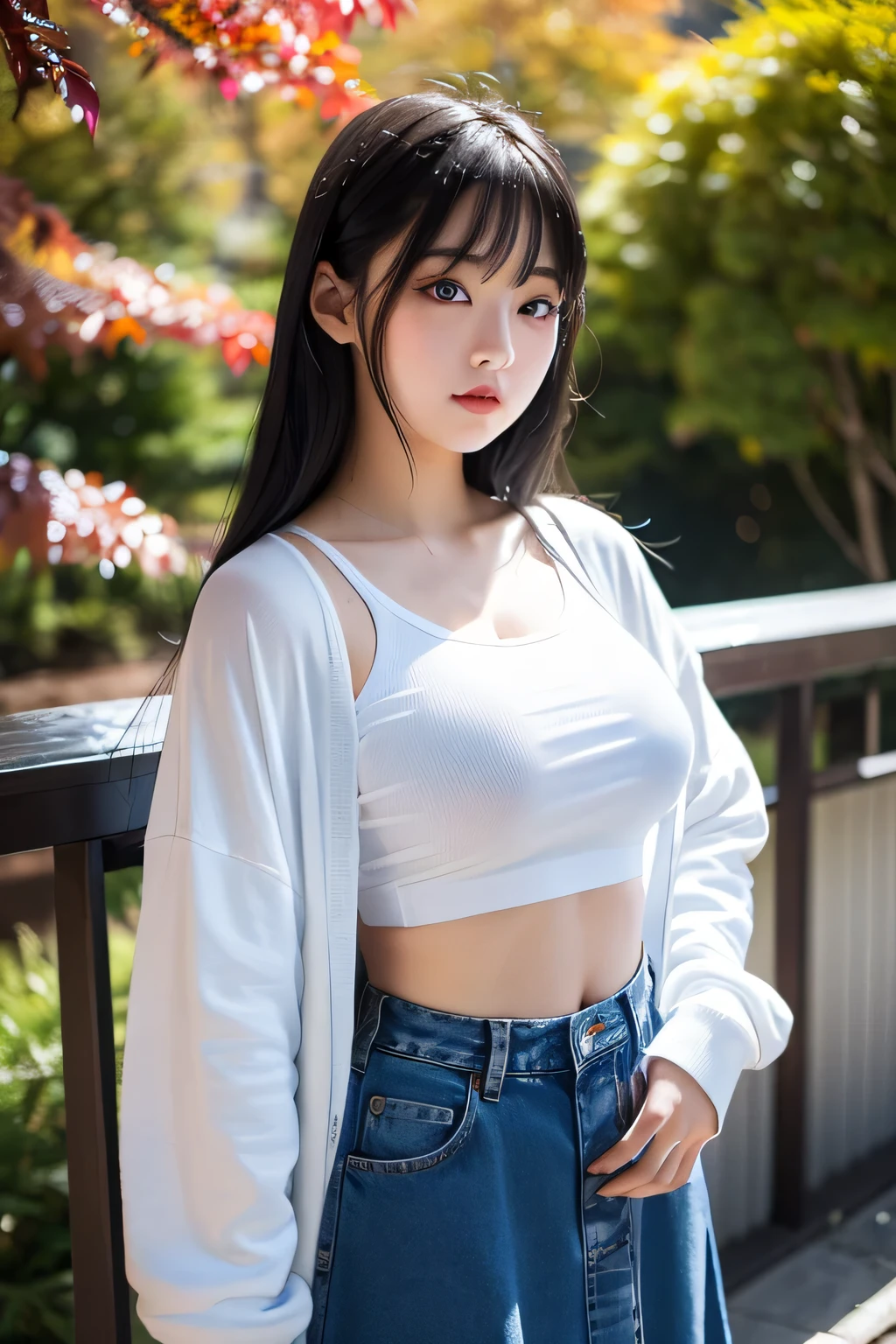 A Japanese woman with long jet black hair that completely covers her face, obscuring it entirely. She has a slender, tween-ish body with a flat chest, small butt, and a pronounced thigh gap. Her skin is pale, contributing to her eerie and aloof appearance. She often wears simple, loose-fitting clothes, adding to her mysterious vibe.






