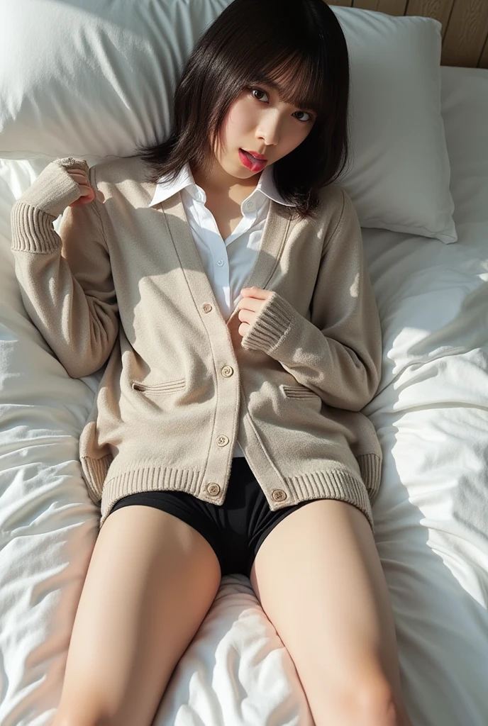 Photo Real、photoRealstic Dark hair、bangss drooing eyes、with round face、The contours of the face are round、Plump cheeks、small mouth、a baby face eye glasses、Round glasses、Big glasses、Black-rimmed glasses、Beige cardigan sixteen years old、japanes、tiny body、Young Face、Soft thighs、vaginal、Female genitals、clit、cunt、Semen、erogenous zone Staring at this、Blushing、Bold poses、Bold legs open、エロ、masturbation、SEX、During sex、Sperm、Omorashi、pee、Mushy liquid in the crotch Background with、Large number of bookshelves、Timber wall、wood floor、Dark place