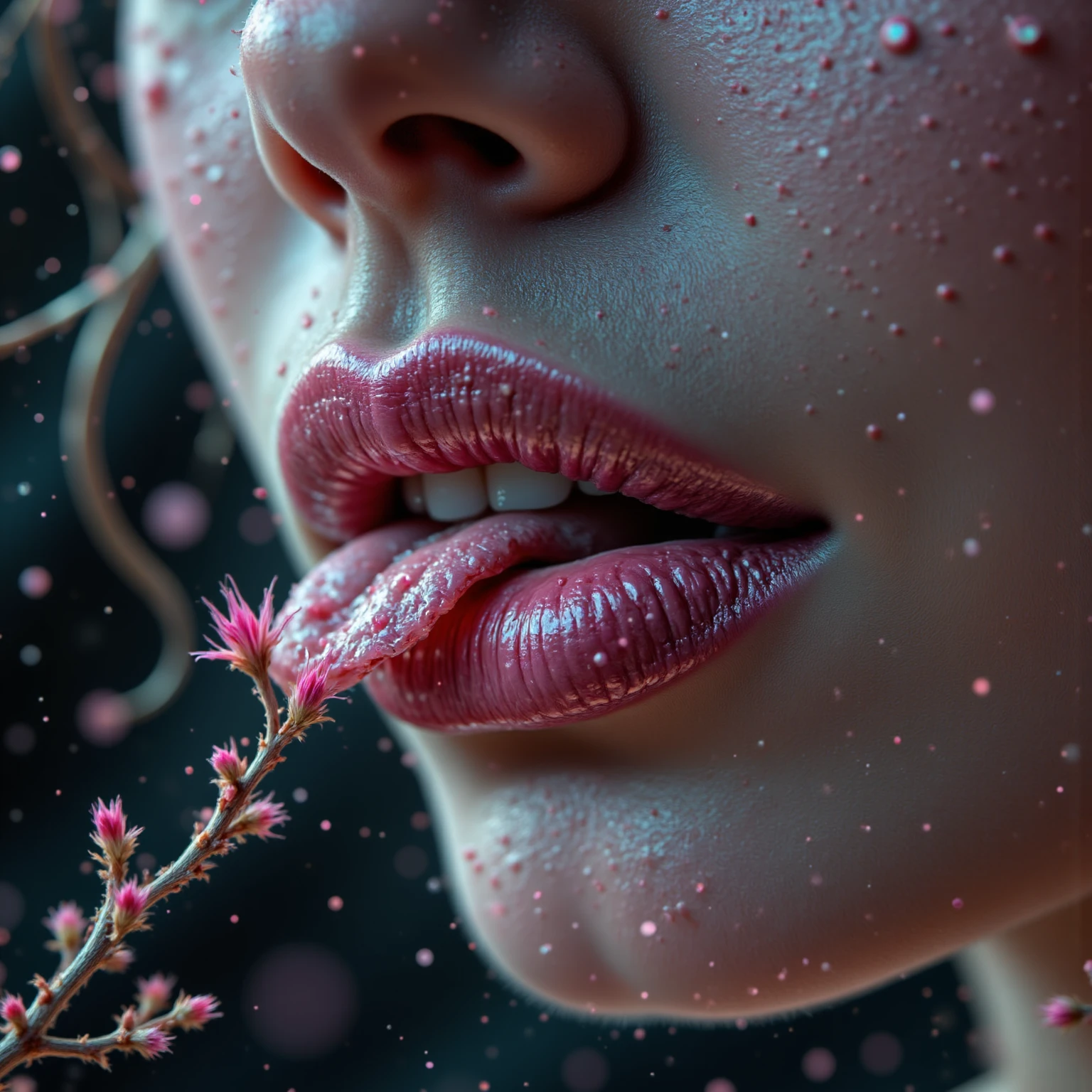 Sakura, pouting, glossy skin, lipstick, kiss, big lips, looking at viewer, closed eyes,