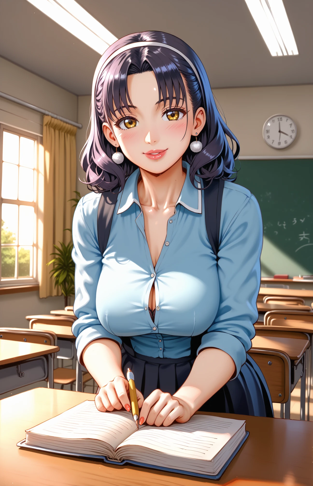 arafed woman in a holding a book, dressed as schoolgirl, cute schoolgirl, school girl, full subject in shot, hyperrealistic , realistic , of a posing, violet myers, a hyperrealistic , sat at her desk, angela white, cyber school girl, student, help me, full subject shown in photo