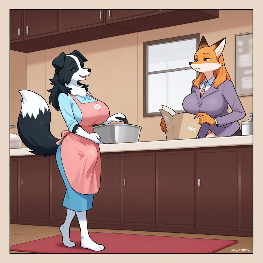 cartoon of a woman and a cat standing next to each other, furries wearing tails, (sfw) safe for work, thick fluffy tail, furry fursona, fursona furry art commission, fursona!!!!, fursona commission, thicc, furry convention, professional furry drawing, insanely inflated hips, fursona art, wolf fursona, oc commission