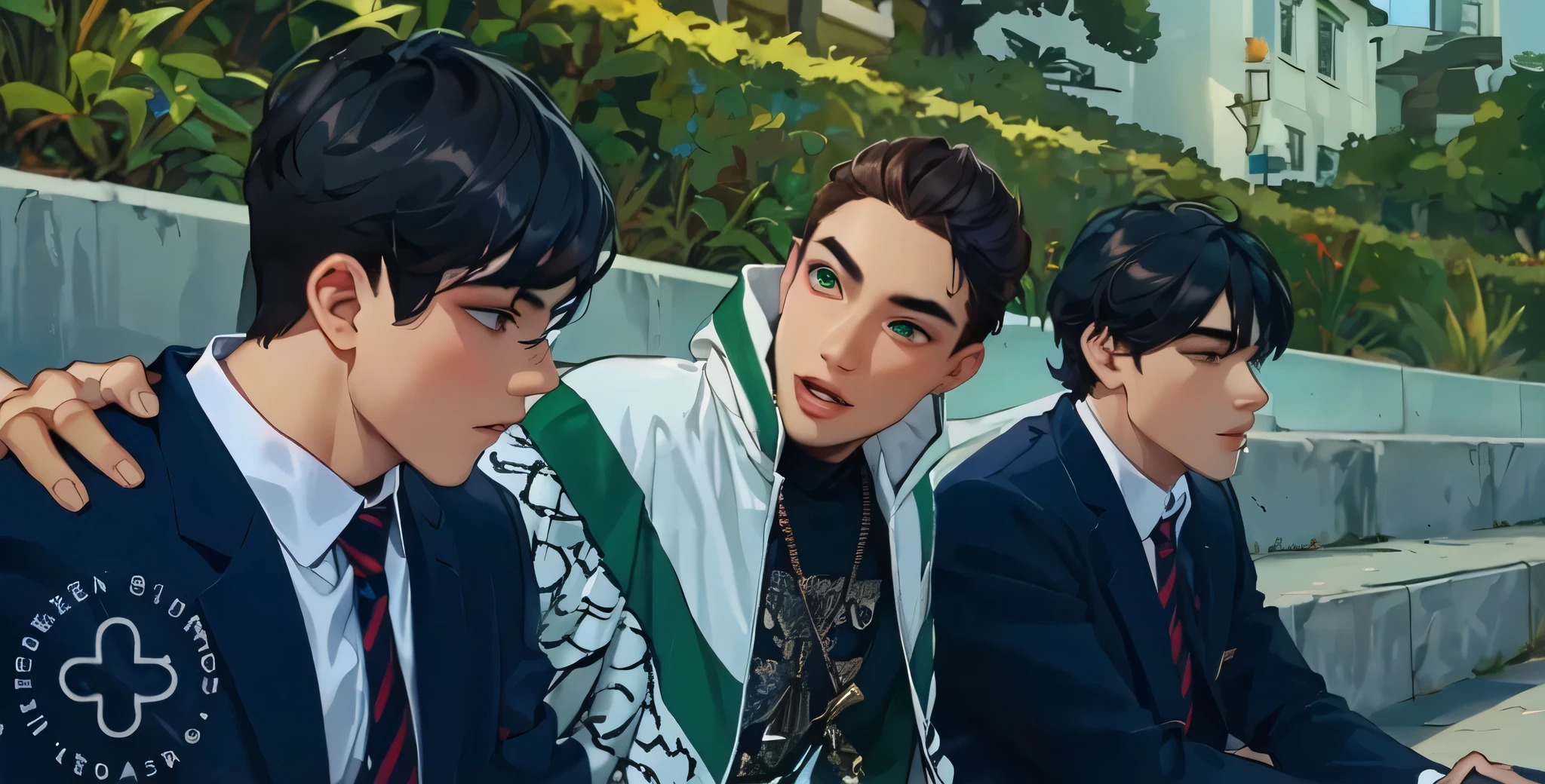 three young men of s of age brown hair green eyes 