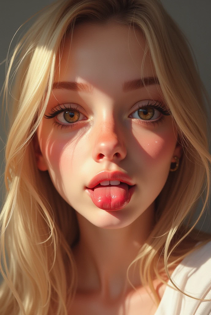 best quality, masterpiece,lifelike,girl,Blonde, short hair, Solitary,Small Breasts, Lips,microphone,Horny eyes,Keep your tongue out