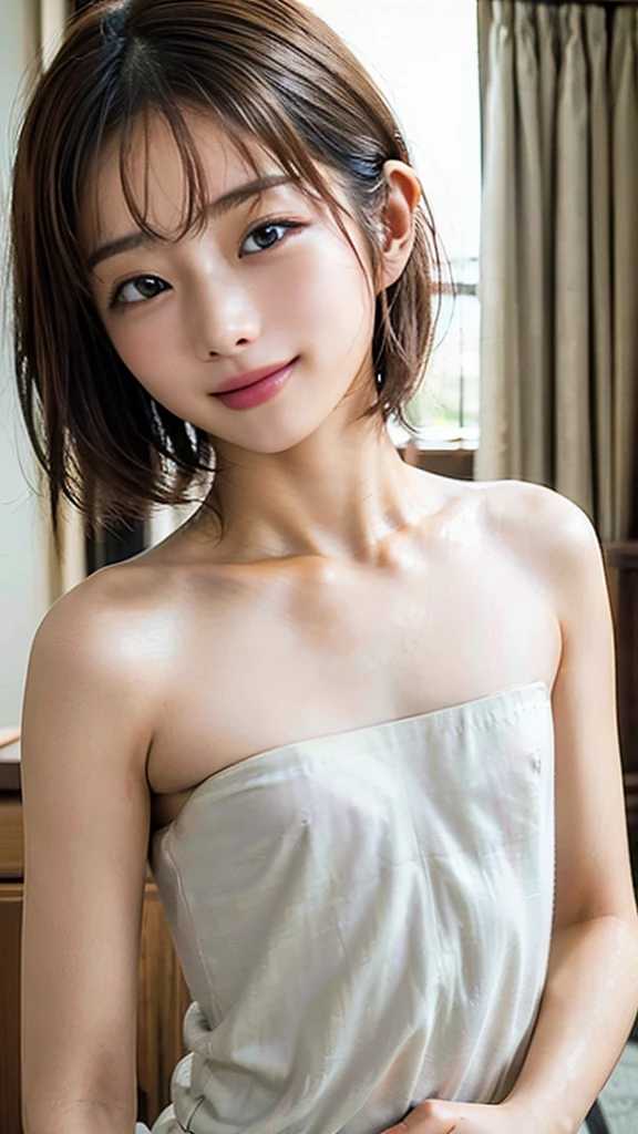 (8K、RAW Photos、Highest quality、masterpiece:1.2)、((Short Bob、naked、Nipples、Flat Chest、Wet body))、(Realistic、Realistic)、1 Girl、((naked、After sexual、night、Hotel、shower、showerを浴びている、Wet Hair、Short Hair、Short Bob、smile))、cute