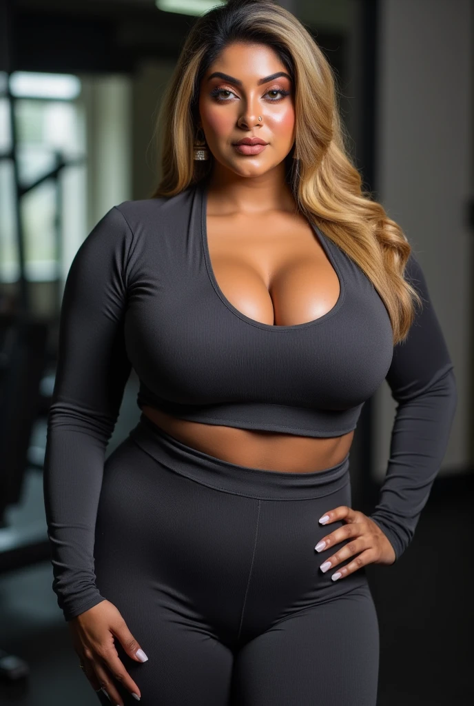 ((ultra realistic photo, best quality, very detailed, masterpiece), a beautiful black african milf, mature woman, very light dyed blonde hair, grey eyes, thicc, alluring plus sized, curvy_figure, voluptous, busty, sfw, voluptuous body, hyperrealistic full figure, sexy, (full body), sexy tight yoga pants, cameltoe, round neck red t-shirt,