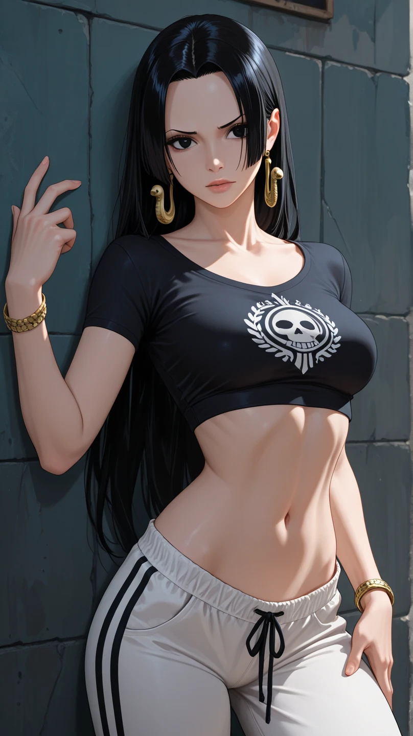 masterpiece, high quality, Full-length picture, Sexy body, ogolšnníy life, athletic body, beads of sweat on the skin, Long black hair, short shorts, black shorts, Beautiful face, Detailed Face Image.