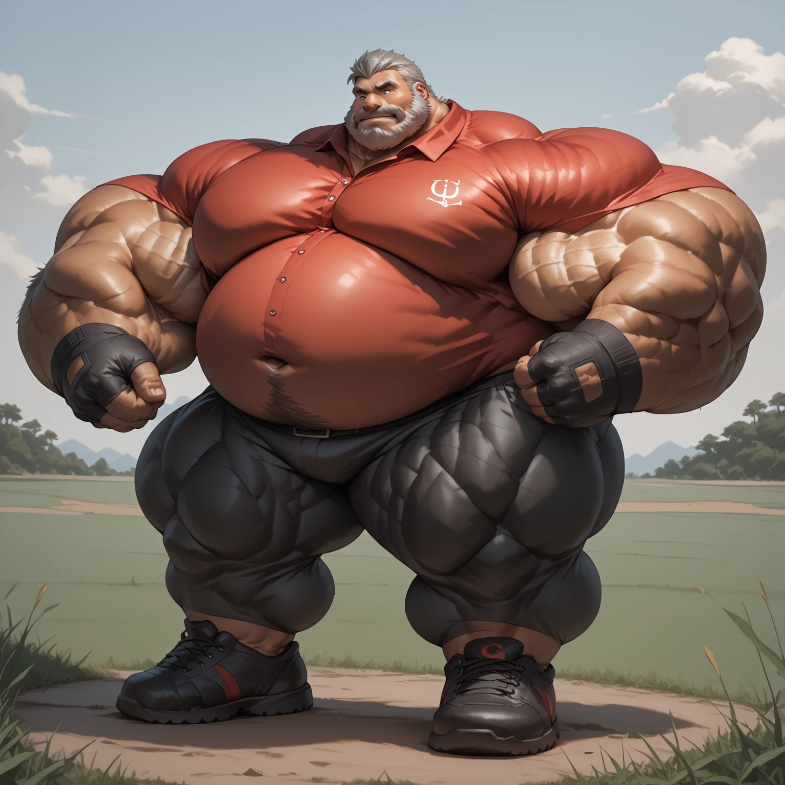 chubby old man in nigh street city (wearing white shorts and shirt, shoes), hyper muscle, hyper muscular, hyper pec, hyper pectoral, absurdly muscular, absurdly muscle size, flare lights, bur background, old man, thick arm, huge arm, bearded. White hair and long beard, bearded, muscular, pectoral, wide pectoral, large pectoral, realistic, 8k, masterpiece,