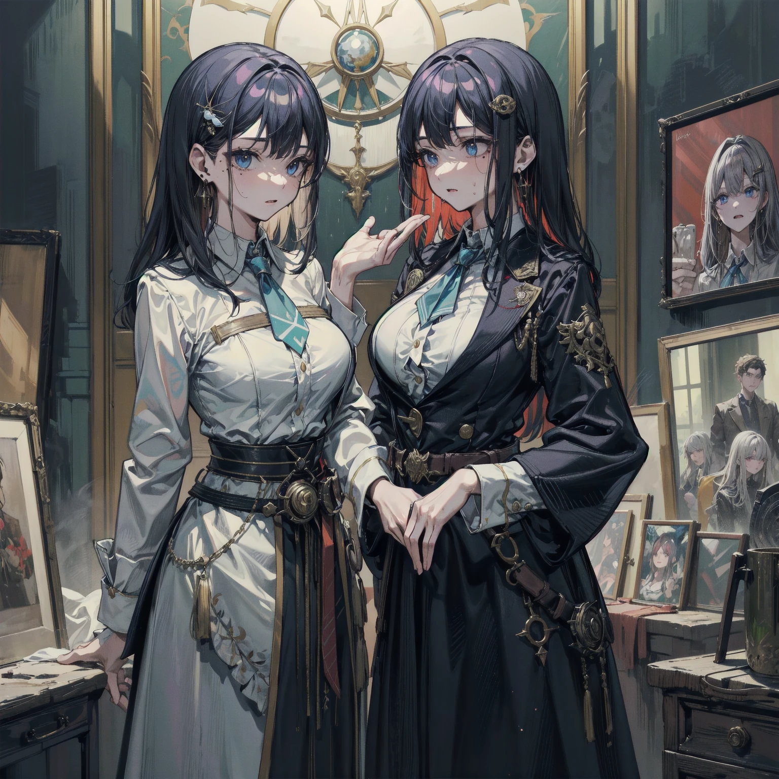 a young woman with beautiful detailed blue eyes, long black hair, disheveled clothes, an annoyed expression, on a messy bed in a dark apartment interior, high quality, 8k, photorealistic, chiaroscuro lighting, dramatic atmosphere, moody color palette, cinematic composition