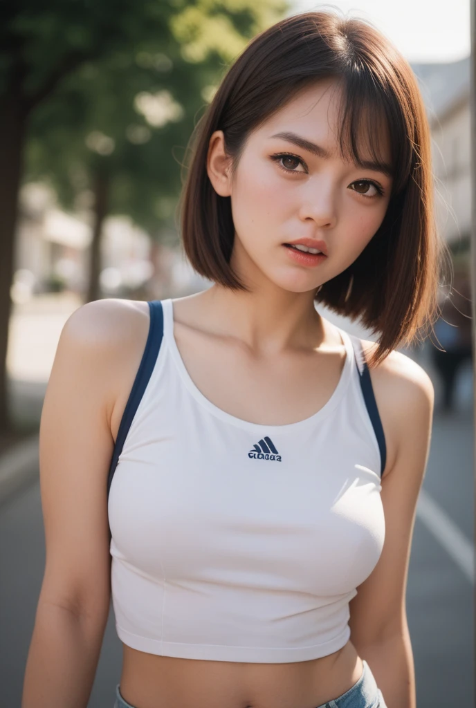 Very detailed CG Unity 8k 壁紙, Highest quality, Very detailed, masterpiece, Realistic, photo Realistic, Very detailed cute girl, Age 25, logic, 腹logic, Round eyes, Audience, blush, Part your lips, Half Body Shot ,
Sportswear , Gym , short hair