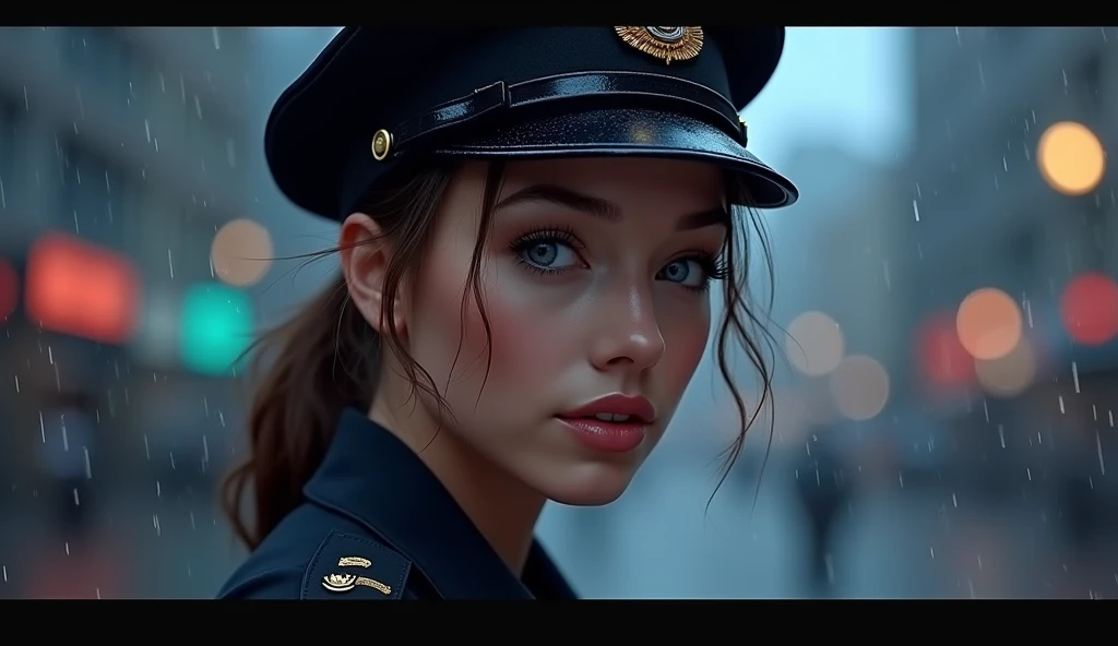 girl policeman, semi-realistic, art, soft light, close-up, detailed, high quality, vibrant colors, gentle expression