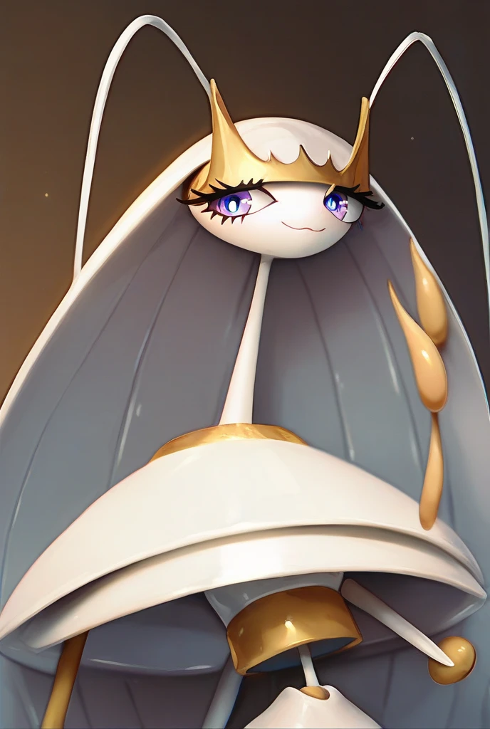 Pheromosa (Pokémon),background of a mountain with the starry sky and the new moon behind ,1woman,zone tan art style,SFW,looking at viewer,big eyes,stare,arms crossed,arms crossed, upset, angry,frontal focus,ankha dance,white dress,segmented body,