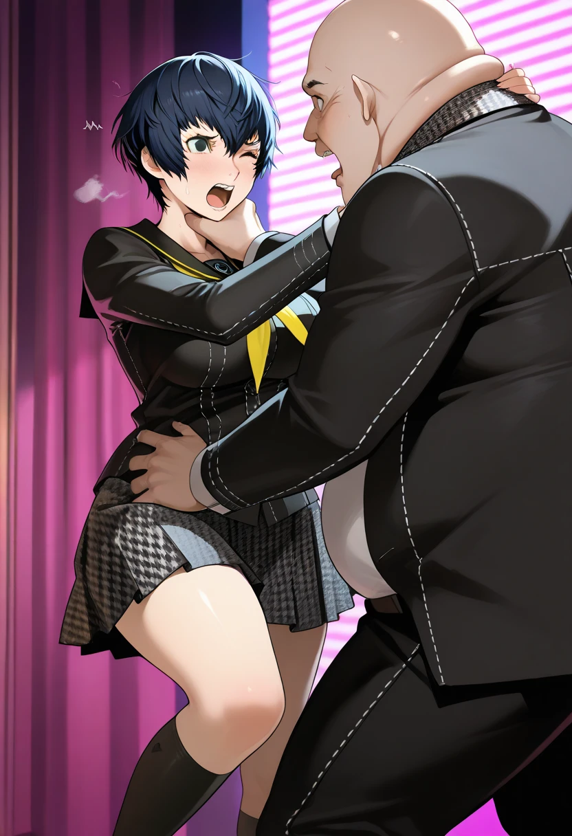 source_anime, rating_explicit, score_9, score_8_up, score_7_up, black_hair, goth, gothic, short_hair, looking at viewer, crop top, skirt, thighhighs, black clotges, goth girl, ikuchan, 1boy, 1cuck, faceless male, muscular male, ((size difference)), clothed, gyaru fashion, cuckold pov, ((netorare)), ((ntr)), cuck, cuckolding, ((light skinned male)), ((cuck)), ((bleached)), ((wmaf)), white male Asian female, indoors, male head out of frame, huge testicles, huge penis, nude male, penis, fellatio, penis kiss, ((penis worship)), ((worship)), lustful, puppy eyes, begging, giant penis, enormous penis, gigantic penis, ass, from behind, back view, ass focus