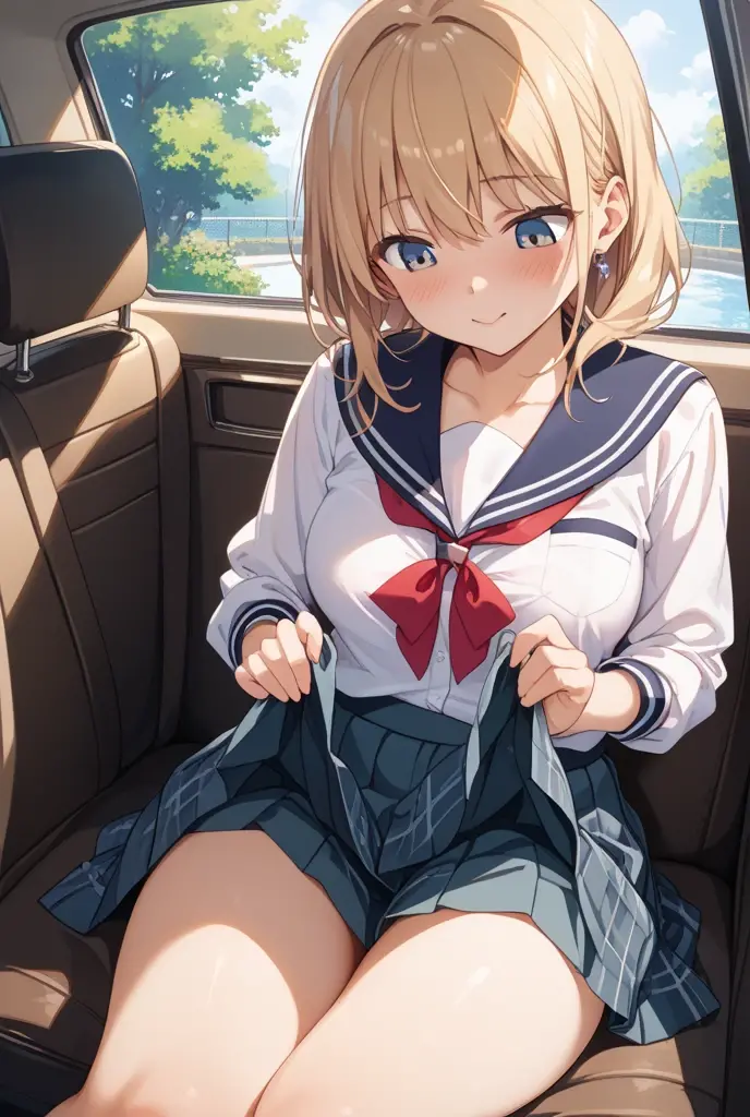high resolution、4K、Masterpiece、1 big breasted girls、One Man、One Man、Face-to-face sitting position、Sex、Bare your breasts、Exposing the breasts、Back seat of a car、stand、Micro Mini Skirt、No panties、Pussy、Nipples、blush、Absolute area、Masturbation、Love juice、Climax、Squirting、Full body portrait、tough、sit、Spread your legs、vibrator、黒いパンスト、オナニー