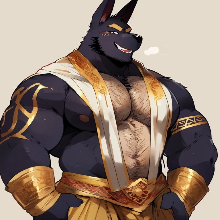 (masterpiece,Highest quality,Very detailed,Perfect Anatomy),,Sharp focus, From null-ghost,alone,Humanity,Muscular,naked,,Looking down,Look this way,Sweat,Get wet all over,Wet body,Brave,Anubis(Black fur:1.5,Black body:1.5),fluffy,hot spring,Waist up in water,Purple Lights,black penis,Place hands on hips,Gold tribal tattoo,Golden decoration,