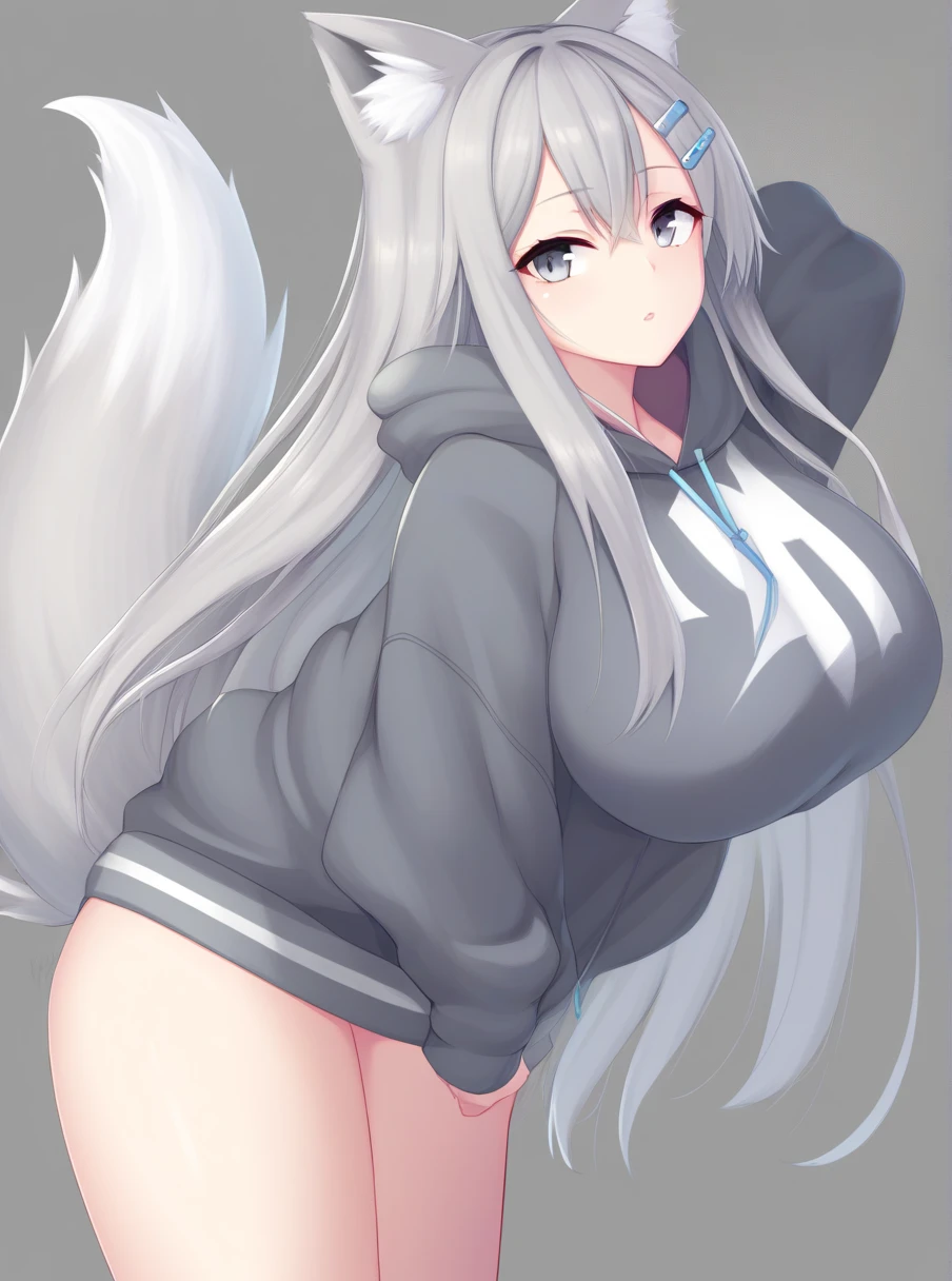 Girl, Colossal, twin tails, silver hair, hoodie, vintage gothic, pose, Beautiful, Forehead, high quality, collar, RING, bracelet, huge tits earrings1.4 nude