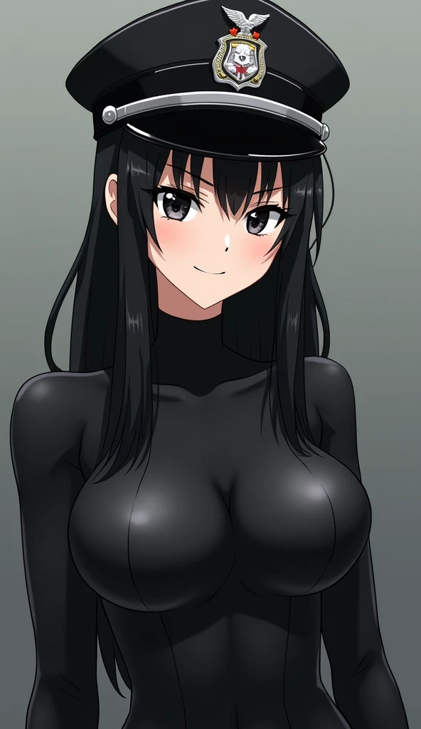 Morinoyuuko, wide, green eyes, big breasts, lipstick, black fabric sweater, black skirt, body average, 1 girl, Alone, in front of the viewer, blushing, Upper part of the body, bold smile.