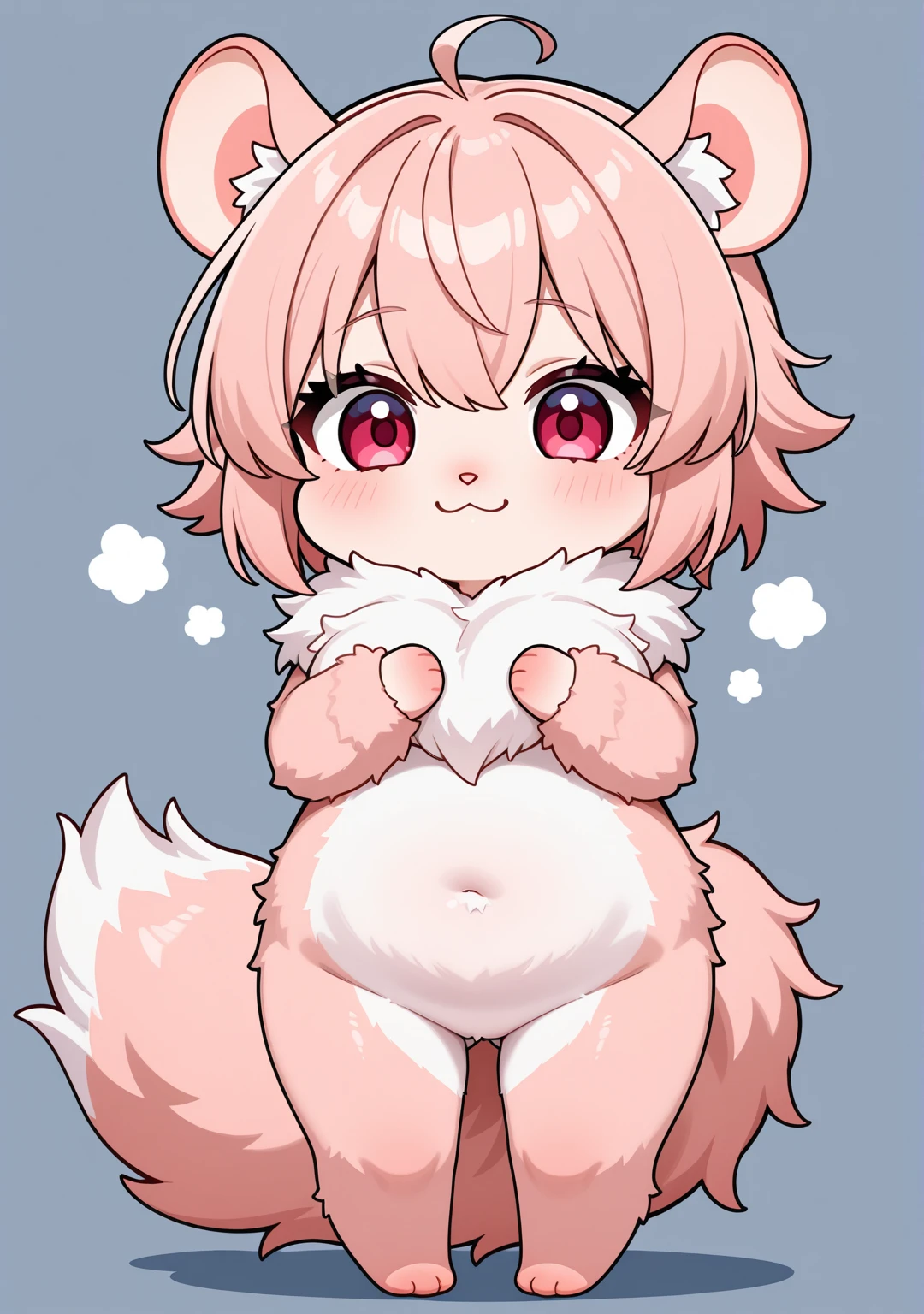 1 girl, Doll Fox Woman, Soft pink furry skin, Pink Heidi, Thick thighs, There is a long pink ribbon on the head, Pink heart-shaped pupils, Tight pink bikini,, Pink heart-shaped eyes，Big breasts_F罩Big breasts，fox，Pregnant