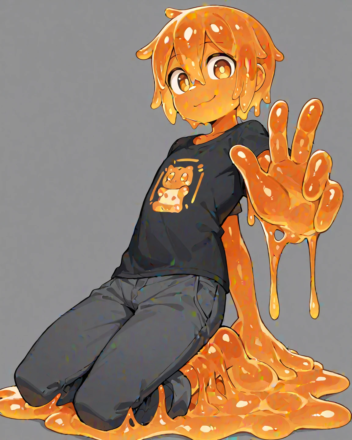 An alluring woman in a lab coat adding honey.