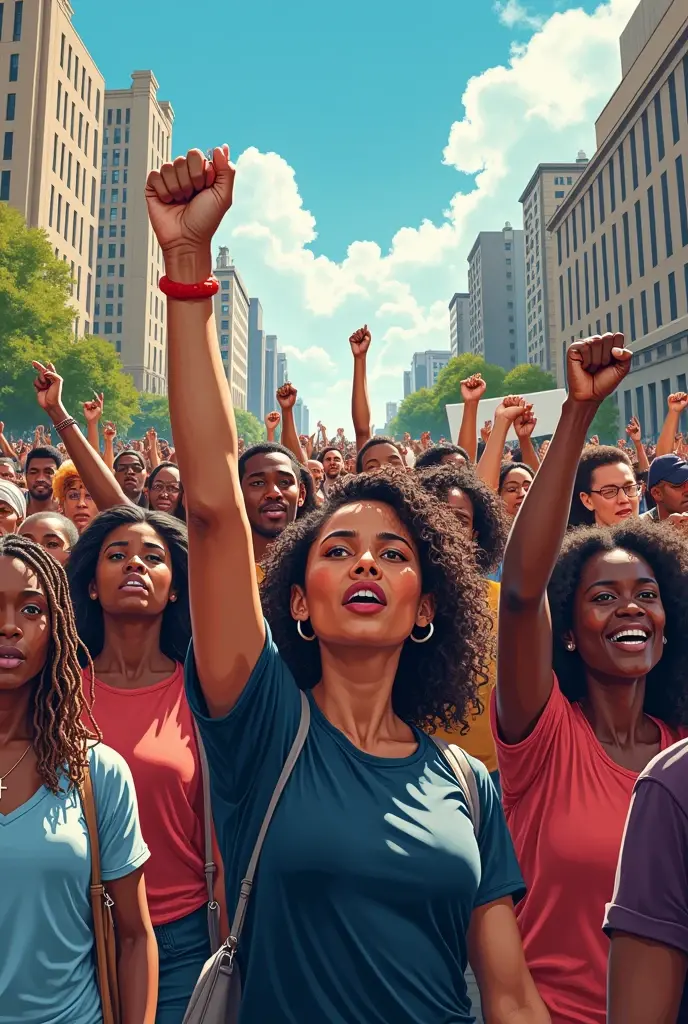concerned people, large group of protestors, crowd is african American women, fighting for economic equality