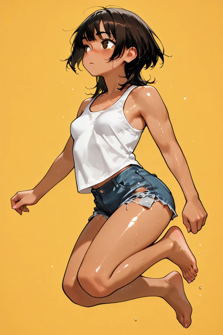 (masterpiece, best quality:1.2), noodle (gorillaz), full-body shot ,black hair, 1girl, streaked hair, black eyes, multicolored hair, bangs, parted lips, breasts, small breasts, bob cut, thick butt, White background, ((white unbuttoned crop-top, unbuttoned short shorts, barefoot)), masterpiece, best quality, absurdres, highres, 4k, ray tracing, perfect face, perfect eyes, intricate details, highly detailed, (best quality:1.33), (masterpiece:1.42),(semi realistic:1.3), (detailed:1.15),(skin details), Dappled Light, analog style (look at viewer), (skin texture), (realistic texture skin), cinematic light, side lighting, ultra high res, best shadow, RAW, (Dutch angle:1.1), lightroom, cinematic, hdr, raw, (intricate:1.4), high quality, soothing tones, intricate details, low contrast, extremely high quality RAW photograph, detailed background, intricate, Exquisite details and textures, highly detailed, ultra detailed photograph, warm lighting, 4k, sharp focus, high resolution, detailed skin, detailed eyes, 8k uhd, dslr, high quality, film grain, Fujifilm XT3,
Rainy Day: The diffused light and wet surfaces on a rainy day can create a moody and atmospheric environment, perfect for capturing reflections and street photography.,