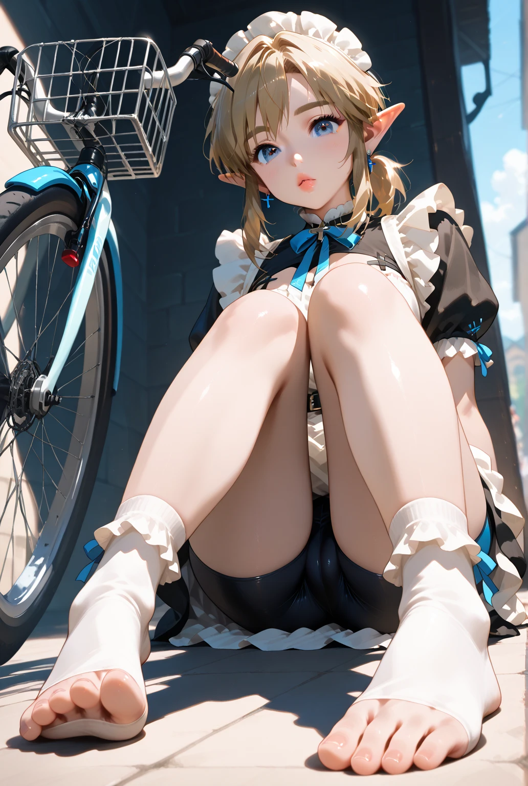 masterpiece, Highest quality, Very detailed, High resolution, An expensive solution, High resolution, 4K, 8K, ユニティ 8K 壁紙, Very detailed CG, masterpiece, Realistic, 2D, 3d, Beautiful details, depth, Fine texture, Highest quality: 1.3, Fully focused, Crispy.skin, .he, Very cute anime girl about 3 years old, Expensive silver short hair, Girl about 3 years old, alone, pretty blue dress, blush, Mole, Release your lips, hair ornaments, heart, Purple eyes、Condom in mouth、A defiant smile、Lifting up your skirt in a dimly lit alley、クーラーの室外機の上にsit、Crotch close-up、Angle from below、I can see your underwear、Translucent slip、Spread your legs、Looking down from above、front、sit、Cotton panties