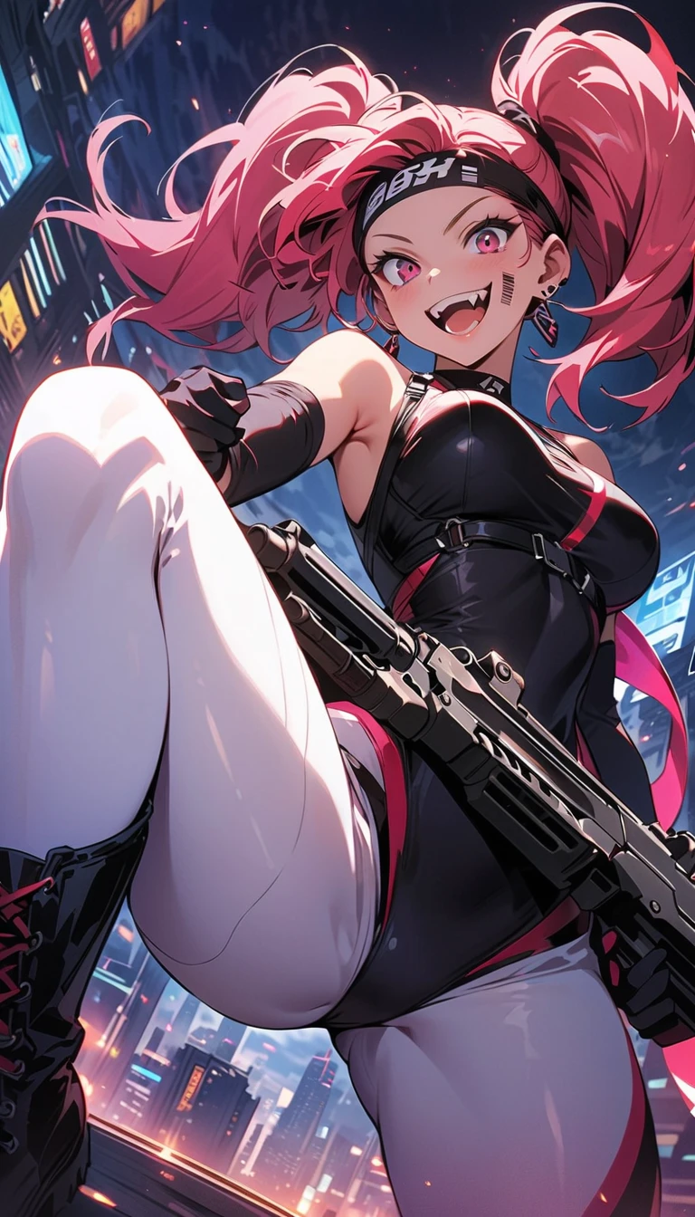 (Sunglasses: 1.2), (Red swimsuit: 1.5), School swimsuit, thick eyebrows, leather backpack, bazooka that sticks out of the backpack, carrying heavy weapons, (dark skin: 1.3), black gloves, brown skin, movie lighting, small, beautiful light pink hair, rabbit ears, (masterpiece), ((best quality)), (super detailed), glossy skin, full body anime girl, solo, clean and detailed anime face, High resolution animated eyes, five fingers, textile shading, perfect human structure, perfect anatomy,