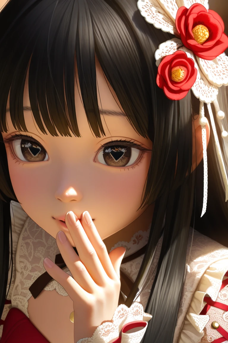 Hakurei Reimu, 1girl, best quality, masterpiece, highres, hair ornament, shiny skin, sunshine, japanese shrine, close up, glaring sky, looking at viewer, medium breasts,shy, ashamed, naughty face