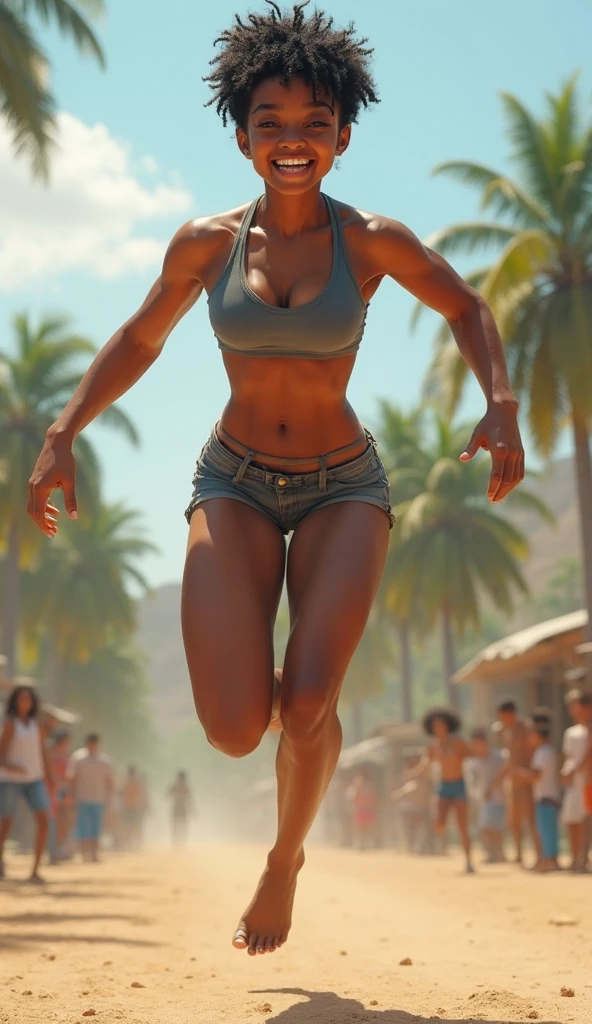 realistic woman with big breasts and completely naked playing soccer