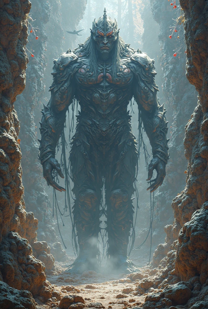 zdzislaw beksinski, a mind flayer, monster, alien, (colored skin), (armor), looking at viewer, in the shadows of a nightmare world, their eyes glowing with malevolence