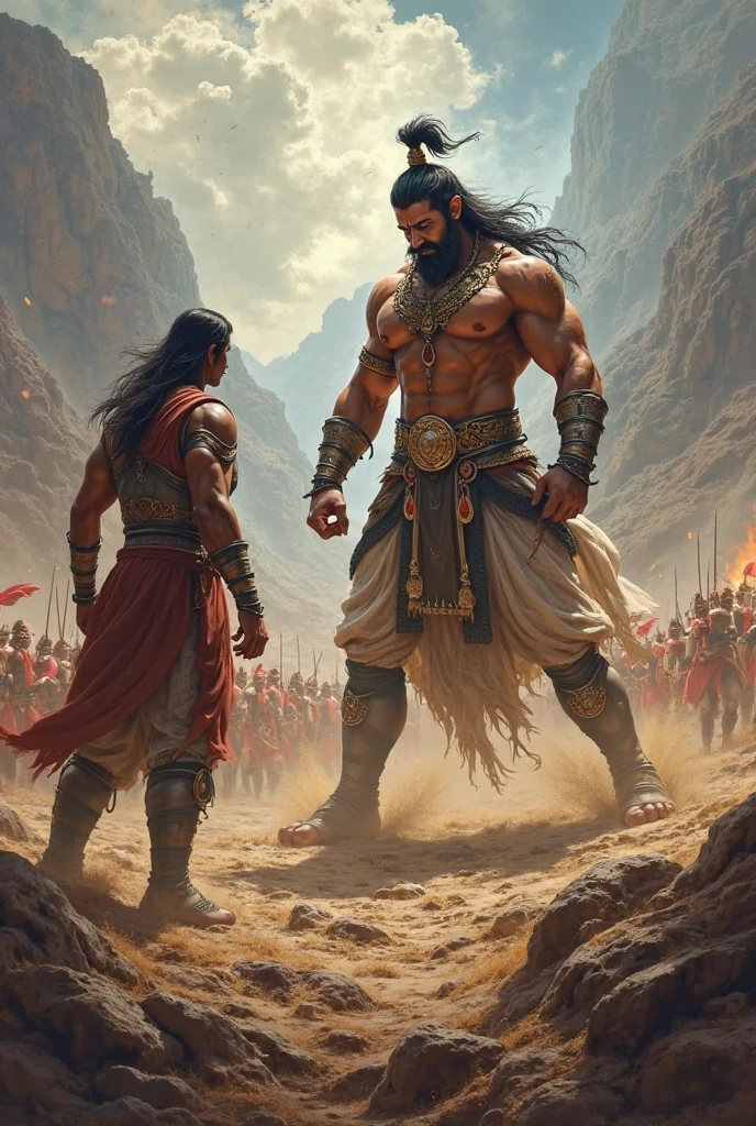 Generate in cinemetic 3d cartoon**Respect for the Opponents:** Illustrate the moment when a warrior acknowledges the greatness and strength of his opponents, realizing that they are not just enemies but also revered figures who hold significant power.in Mahabharat time pictures