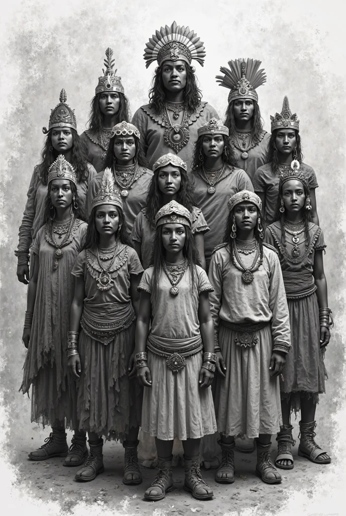 Full body, Tribal family wearing Jomon style fire-fired earthenware masks, Take photos with strange animals, a polaroid photo, Add noise, Old Photo Effects