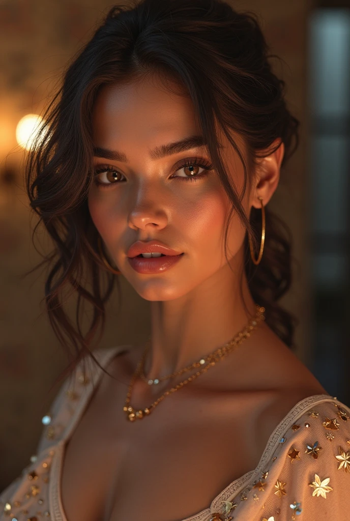 Stunning, gorgeous, cute, award winning portrait photo of an young norwegian woman, flawless skin, bokeh, backlit, (vivid color detail:1.1), elegant atmosphere, realistic, intricate details, flawless skin tone, fantastic background, (muscular arms), depth of field, full body, bicep flex pose