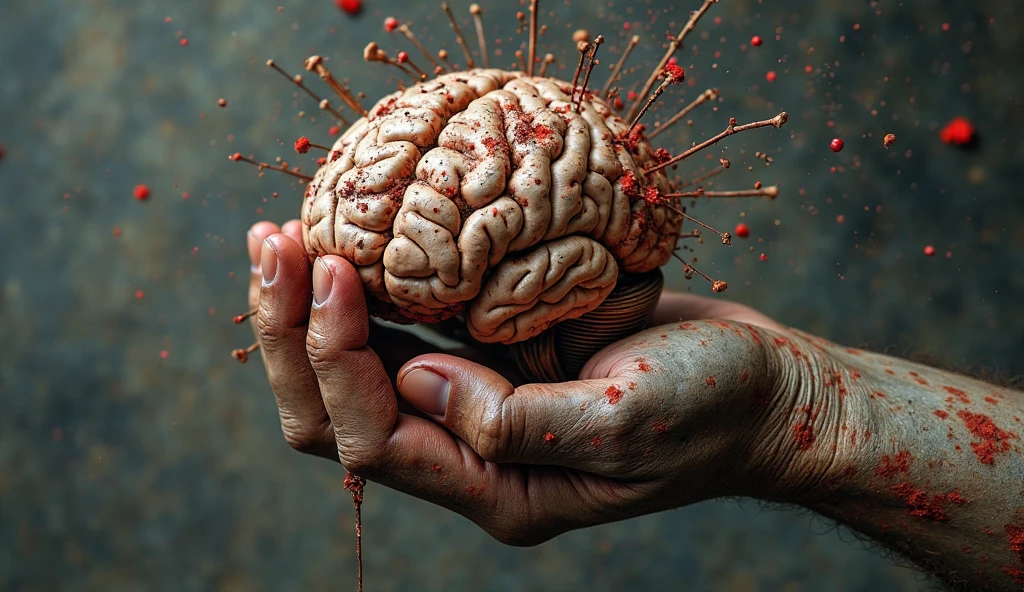 art handsome man cannibal eats brain 