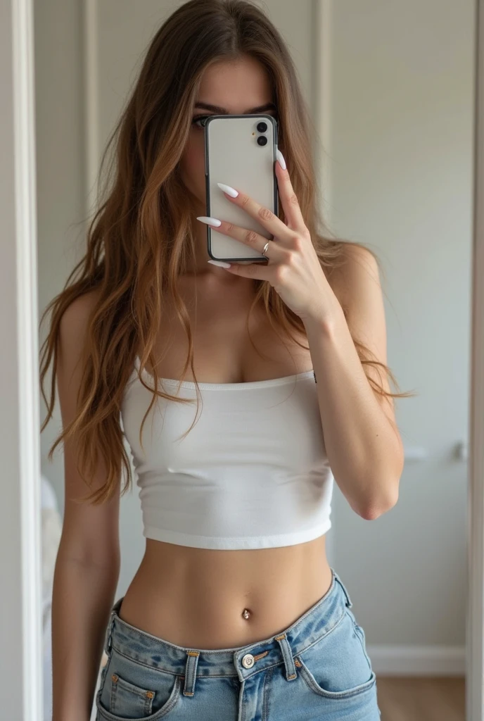 Beautiful woman with very long brown hair