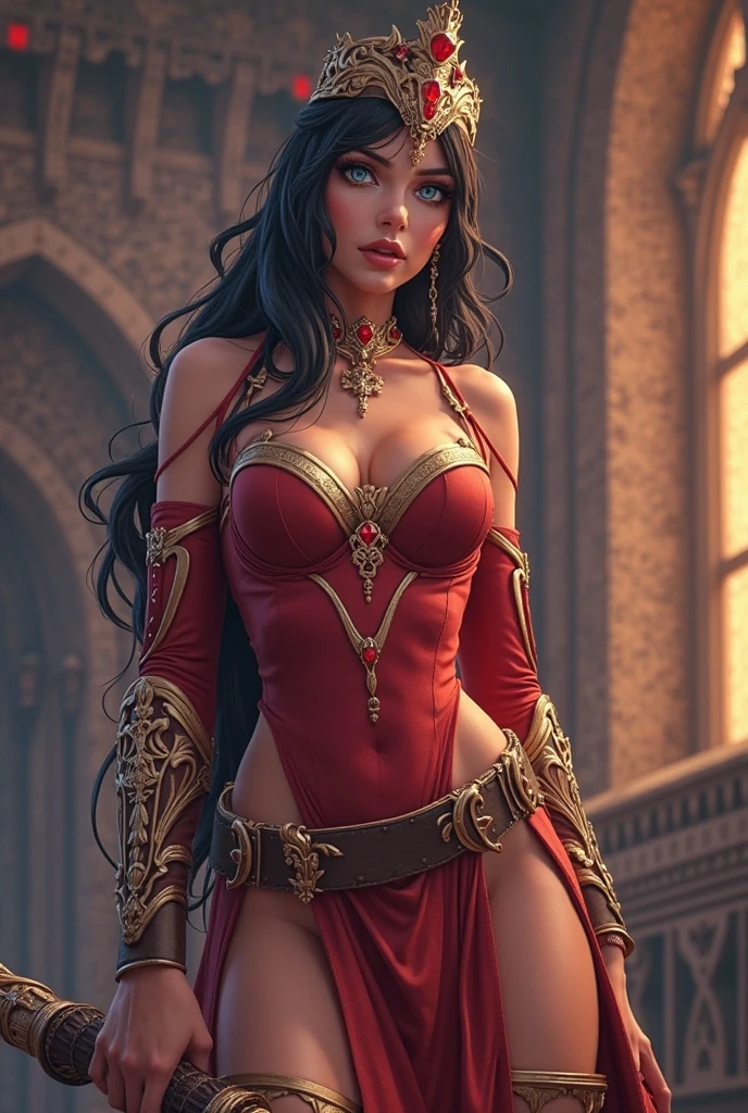 Exotic beauty with captivating eyes, unique facial features, flowing long hair, elegant posture,