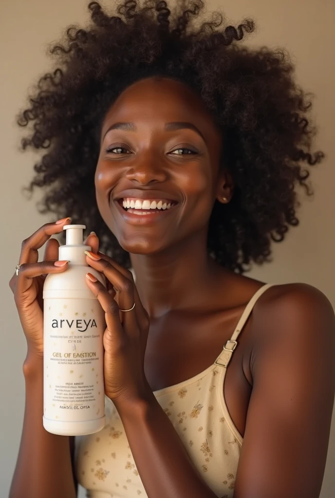 I want a photo of a sexy black girl with a well-formed buttocks and well-rounded breasts, attractive for a poster, in the form of a shautting photo, each holding "a packet of condoms" with a smile facing the camera