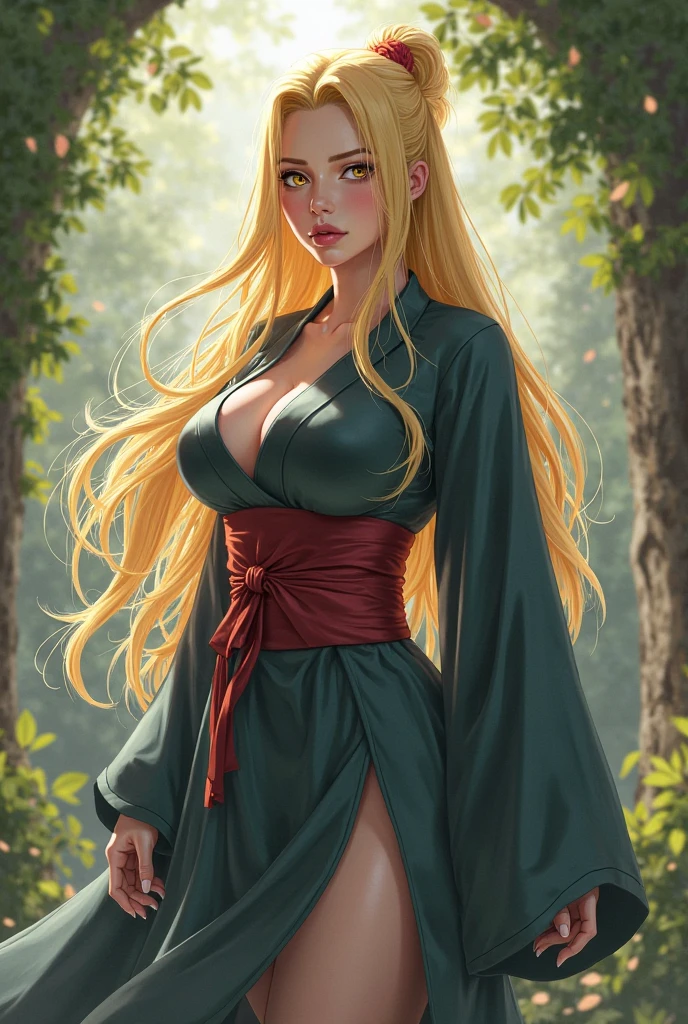 In the forest, a girl, long hair, delicate makeup, green eyes, beautiful facial contours, wet clothes, silk green tights, long skirt, side backlight, translucent, mysterious, sexy, there are also water droplets on the body, damp hair, moist lips, standing in a pool, task focus, low angle,detailed eyes, detailed hands, detailed face, elf woman