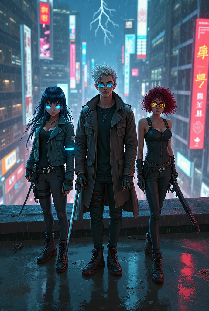 Femme magnifique, 3 Men standing at night on a city street, modern cyberpunk anime, cyberpunk ????, night, moon, cyberpunk city, dark and gloomy alley, garbage bug, high detail, high quality, neon lights aside, standing guy and 3 grown men, rough-looking men, stylized urban fantasy artwork, cyberpunk digital anime art, cyberpunk anime art, cyberpunk anime art,  cyberpunk anime art, cool anime 8k, Shadowrun character art, cyberpunk art style, shadowrun intro, cyberpunk street, cyberpunk anime, cyberpunk character art, CGsociety cyberpunk art, cyberpunk themed art, detailed faces