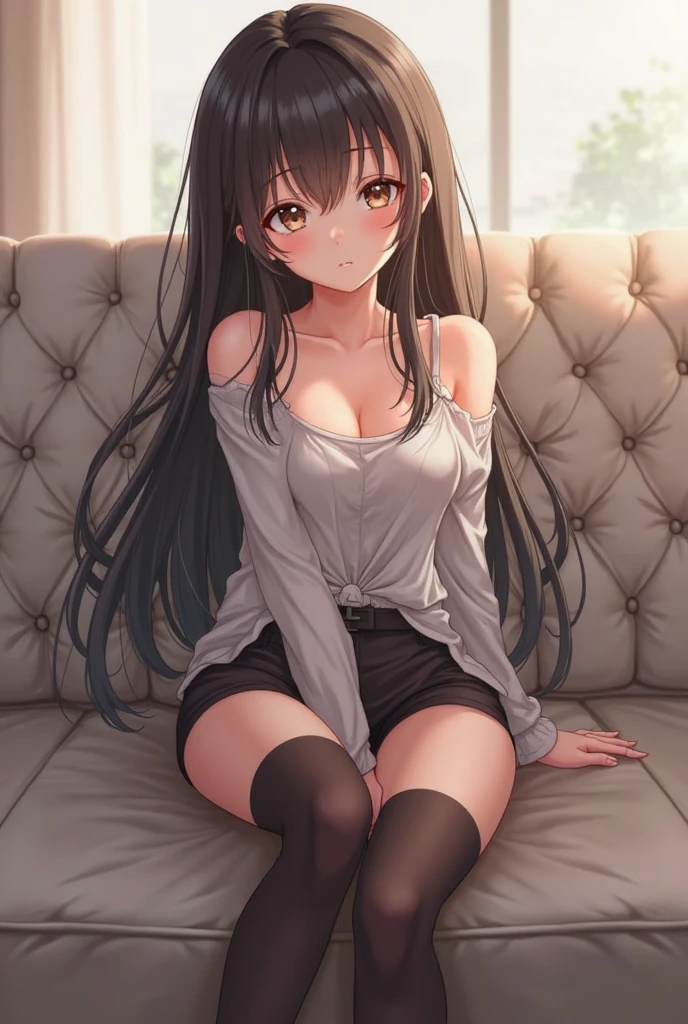 ((Biologically correct limb count))、(( Full-body photo including face))、4K、((Standing position))、masterpiece、((Focus on the face))、((Symmetrical facial features))、Eye for detailed depiction、Beautiful blue-haired woman、Excellent style、Beautiful clavicle、Beautiful feet、Beautiful Hands、Slender body、(Patent leather blazer、skirt、Colored Stockings、garter belt、High heels)、Facial detailing、Small earrings、necklace、tie、Scenery in the changing room、Sit on a chair with one leg extended forward、(Low - Angle、Camera angle to shoot the inside of the skirt from below)、Black Hair、Silver Hair、((Embarrassed face)))、Close-up photo of the upper body、In the middle of changing、Panty shot、Nipples