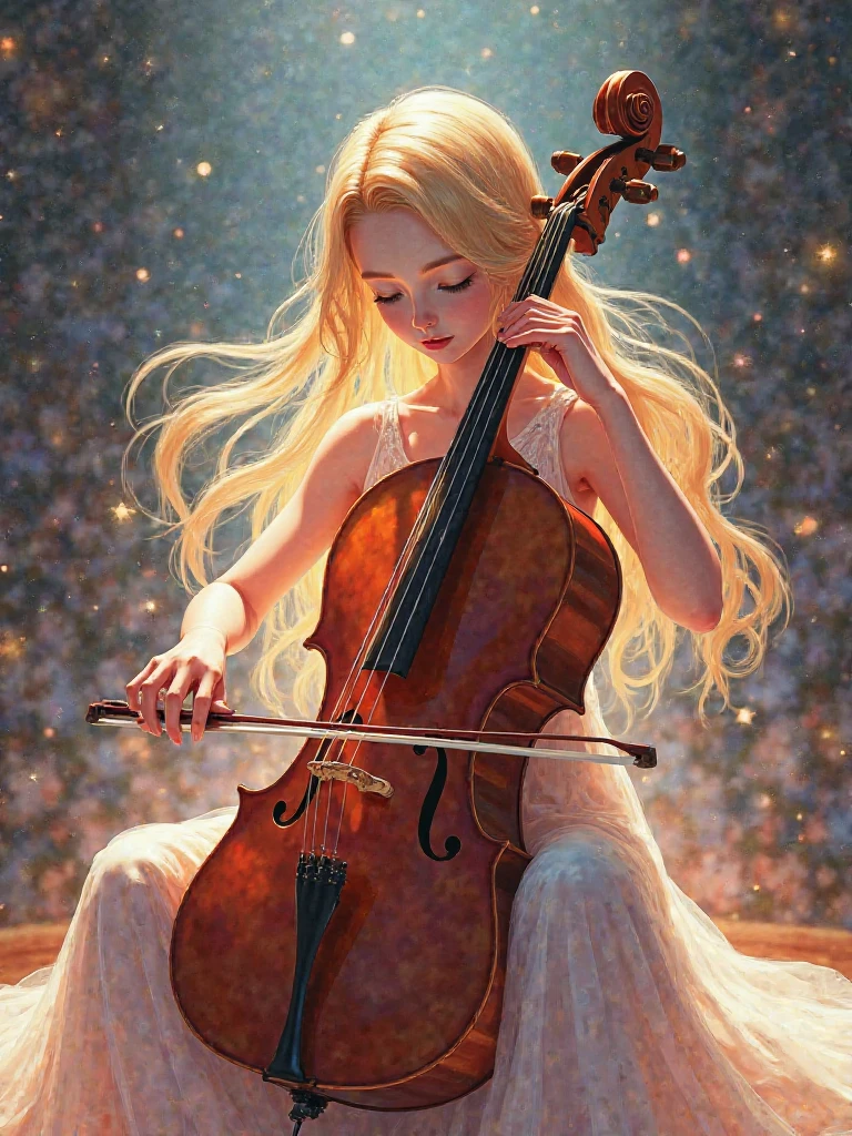 a woman in a dress is playing a cello in the water, Artgerm and Atey Gaylan, artwork in the style of Gouvez, cello, Gouvez on pixiv artstation, Gouvez on artstation pixiv, (fantasy violin), Gouvez, Ross Tran. scenic background, beautiful digital images