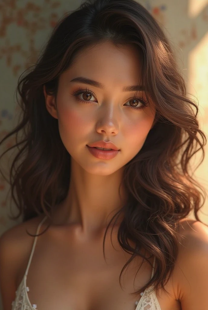 Girl, 20 yo, brunette, white skin, beautiful, ultra-realistic
