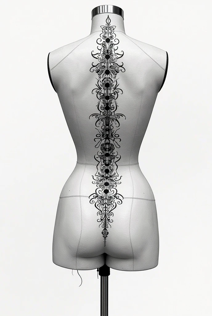 Back Tattoo/Back tattoo，（Super macro），flamboyant，Beautiful back line，serge lutens style，in style of Cecil Beaton，Paper Cutting