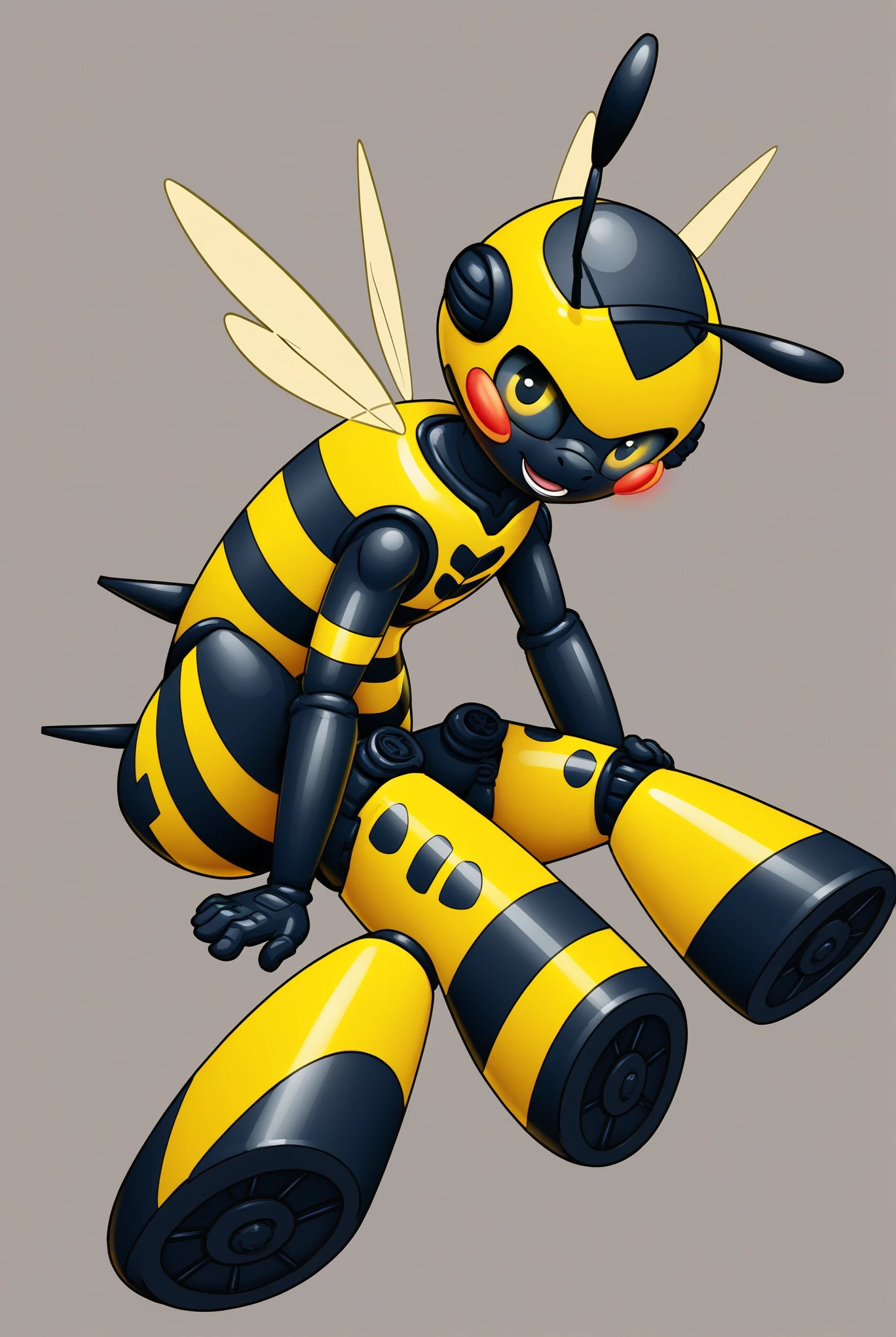 Umbreon [pokemon], best quality masterpiece, future art style, sexy, buttocks, horizontal pupils,feral,sonrisa,despistada,cheerful,giant boobs,mecanico,shiny skin,black eyes,mechanic,robot,vagina,black sclera,cute pose,shiny skin, metallic skin,robot face,city background,