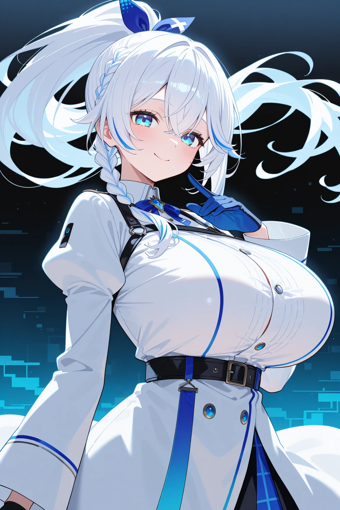 High detailed, 1 19's girl, solo, large long hair, sky-blue colored eyes,  Busty, strong, thicc, Serious expression, expressive eyes, solo