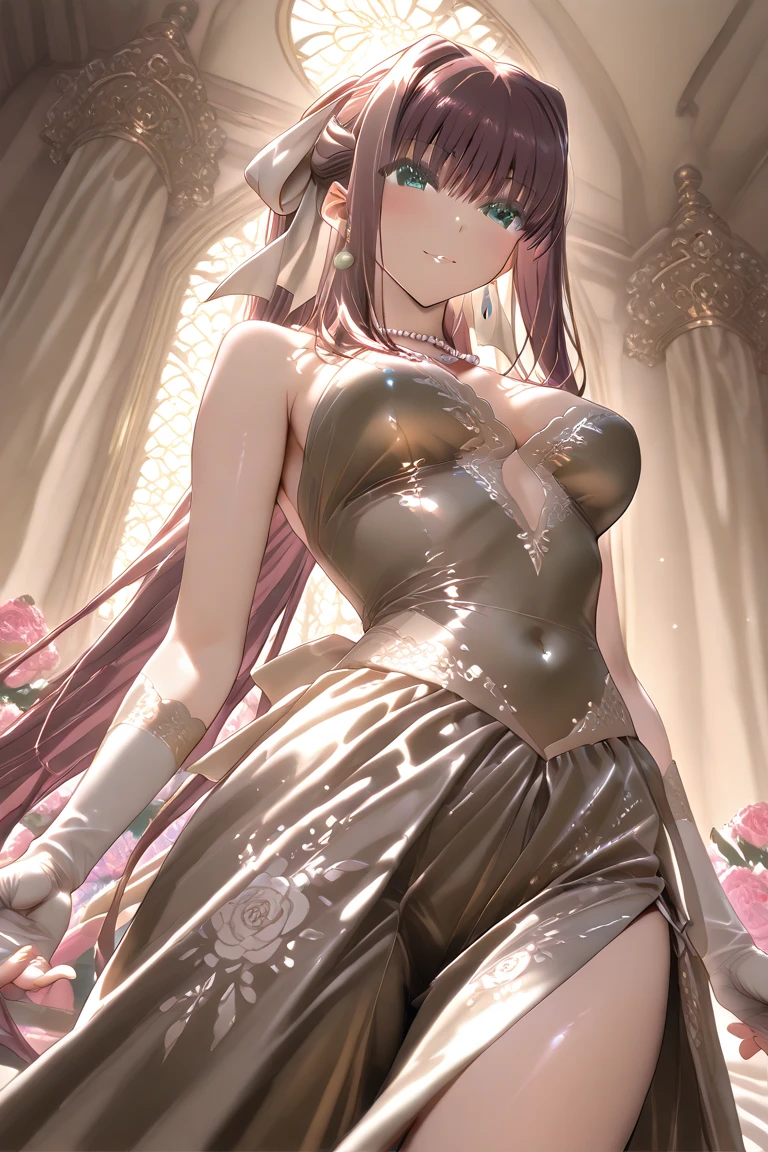 {{{{masterpiece}}}}, {{{super detailed}}}, {{{High resolution}}}, {{excellent anatomy}}, (((highest quality))), ((very delicate and beautiful)), {{very detailed and delicate}}, extremely detailed, solo, One female、best style、beautiful woman、The most beautiful woman in the world、(transparent sheer dress:1.5),((big breasts))、(((long pink hair)))、Inside the chalk palace, baroque architecture, elegant walkways between towers, in luminist baroque style, royal palace, Baroque symmetry, Italian Renaissance architecture, Endless corridors, Rococo architecture, baroque palace,extremely detailedな瞳, solo, perfect face, pretty face, highly detailed face,Rich facial expressions、smile、(muste piece), (best quality)、red eyes