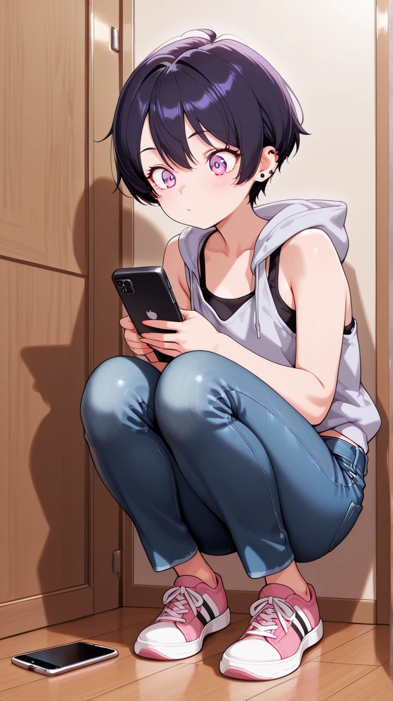 (super flat, flat shading)，Honors Type，naked，Really blushing，Sweat，surely:i cum hard:1.2，10 years old，Distressed low leg denim mini skirt，printed t-shirt, Short bob cut black hair，Glasses，very short stature，very thin limbs，indoor，dark room，study at a study desk，at dusk in winter，sunset，looking at the viewer，i was incontinent，Spread your legs as wide as possible，Accurate and beautiful beautiful female fingers，Detailed cute crack，wet vagina，(Moist salmon pink wide open pussy:1.2，),excitement and shy smile，ecstatic expression，selfie camera in front of me，,((nsfw))