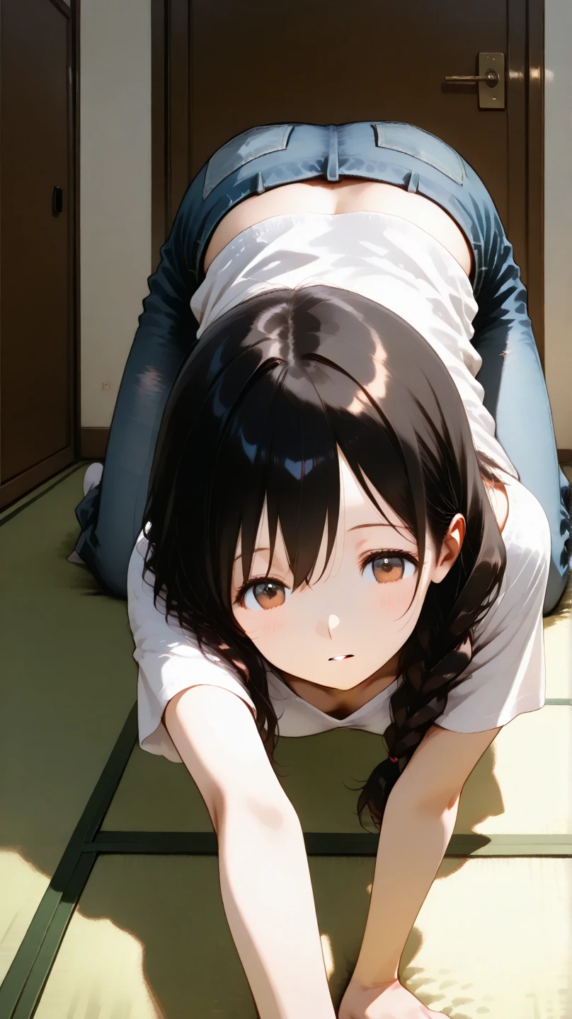 classroom、on the desk、A cute light orange bra、A cute white thong showing through a cute light orange mini skirt、barefoot、Raw milk、Beautiful breasts、Girl peeing during orgasm、