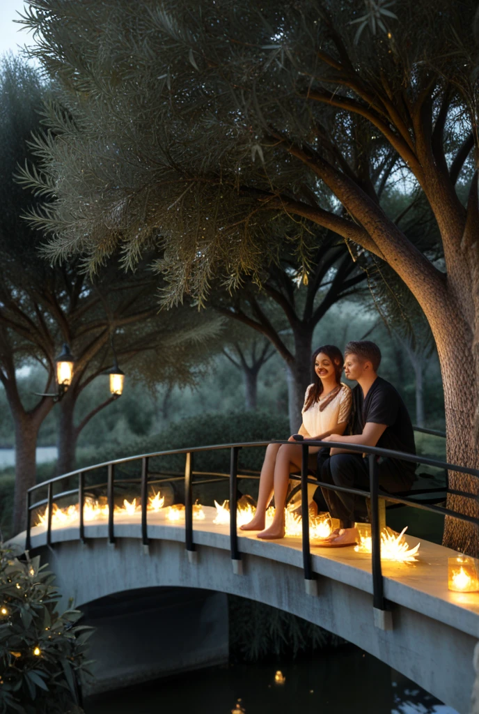 husband and wife sitting in swing and look the big beautiful comet