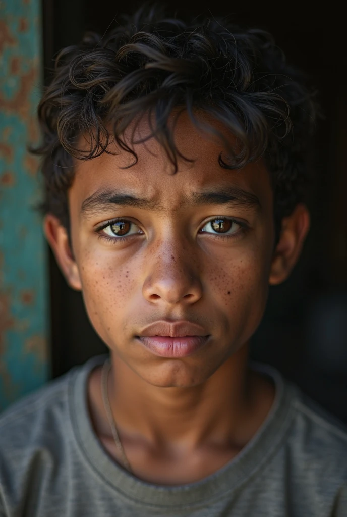 13 year old boy, black and straight hair, monera skin, black eyes 